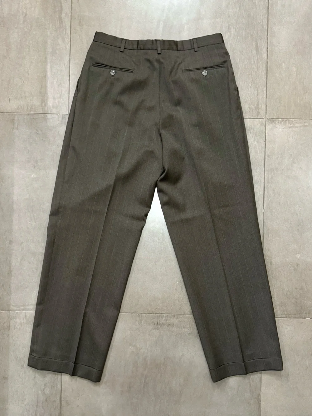 Vintage Pierre Balmain Wool Two-Piece Suit, Gray w/ Brown Pinstripes, Men’s M-L